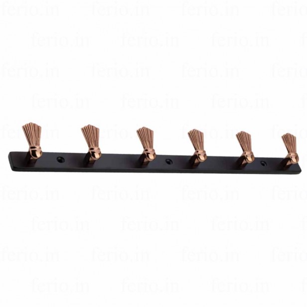 Ferio Zinc 6 Pin Heavy Duty Bathroom Cloth Hooks Hanger Wall Bedroom Bathroom Robe Hooks Rail for Hanging Keys, Clothes, Towel Hook Black & Rose Gold Finish (Pack Of 1)