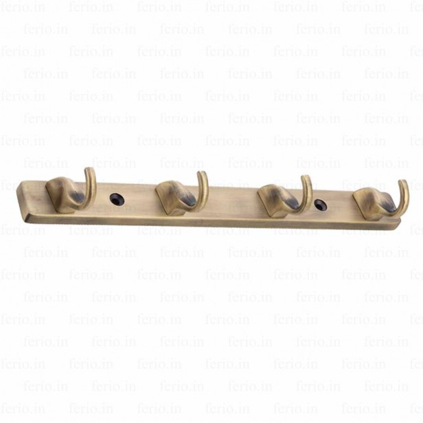 Ferio Zinc 4 Pin Bathroom Heavy Duty Bathroom Cloth Hooks Hanger Door Wall Bedroom Robe Hooks Rail for Hanging Clothes Towel Hanger Hanging Keys Antique Brass Finish (Pack Of 1 )