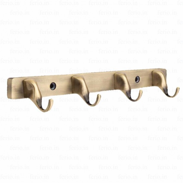 Ferio Zinc 4 Pin Bathroom Heavy Duty Bathroom Cloth Hooks Hanger Door Wall Bedroom Robe Hooks Rail for Hanging Clothes Towel Hanger Hanging Keys Antique Brass Finish (Pack Of 1 )