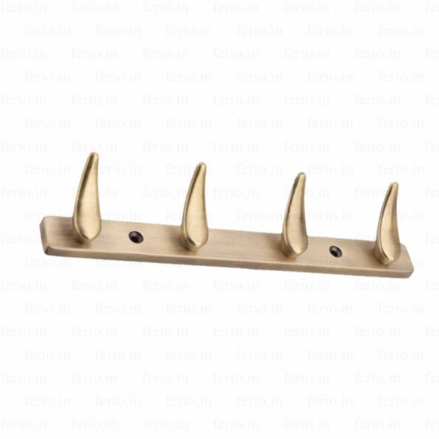 Ferio 4 Pin Bathroom Cloth Hooks Zinc Alloy Hanger Wall Bedroom Robe Hooks Rail for Hanging Keys, Clothes, Towel Hook Brass Antique (Pack of 1)