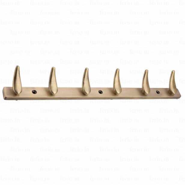 Ferio 6 Pin Bathroom Hook Cloth Zinc Hanger Door Wall Hooks Rail For Hanging Clothes, Cloth Hooks Hanger Door Wall Bedroom Robe Hooks Brass Antique (Pack Of 1)