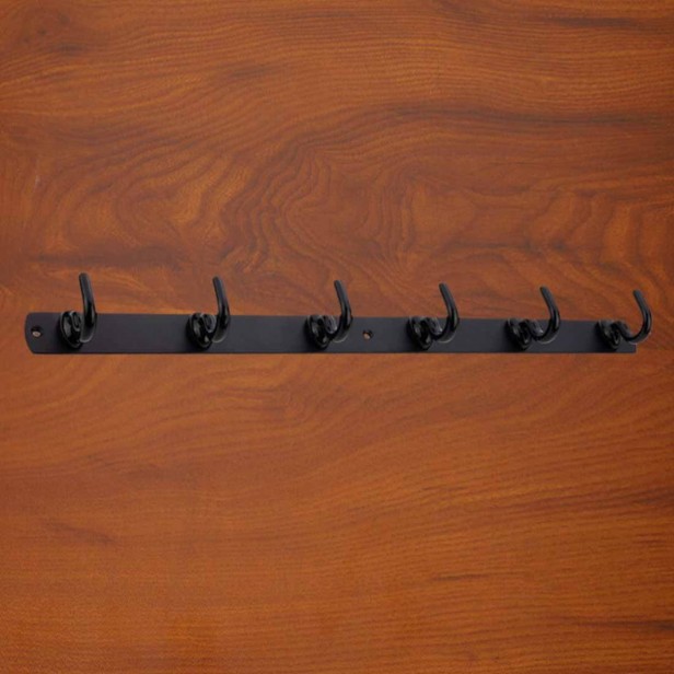 Ferio 6 Pin Bathroom Cloth Hooks Hanger Door Wall Bedroom Robe Hooks Rail for Hanging Keys, Clothes, Towel Zinc Hook Black Color (Pack of 1)