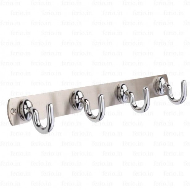 Ferio 4 Pin Bathroom Cloth Hooks Hanger Door Wall Bedroom Bathroom Robe Hooks Rail for Hanging Keys, Clothes, Towel Zinc Hook (Silver) (Pack of 1)
