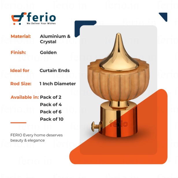 Ferio Aluminium Parda Holder | For Window and Door Curtain Finials without holder Set for Home Decor | Curtain Accessories | Curtain Rod Holder and Curtain Brackets Pack of 2 (Gold)
