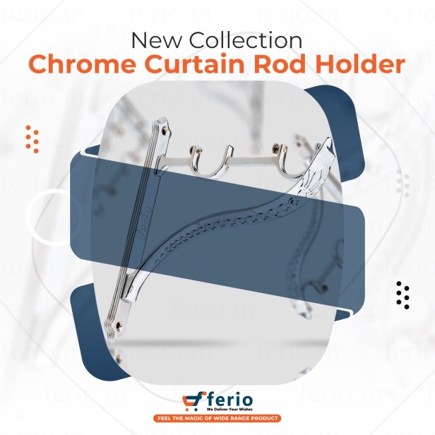 Ferio Double Curtain Brackets Zinc Chrome Rajwadi Designer Heavy Curtain Supports For Door And Window Curtain Brackets Set Holder For 1 Inch Rod 1 Set (Pack Of 2 Pcs)