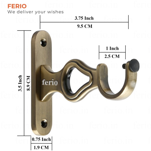 Ferio Curtain Bracket with Support Aluminum 1 Inch Rod Pocket for Door and Window Rod Support Fittings for Home Décor Brass Antique (Pack of 2)