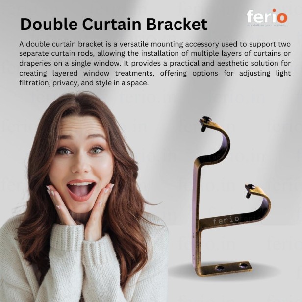 Ferio Curtain Rod Holder Heavy Double Curtain Support Bracket Antique Finish Curtain Accessories for Door And Windows Fitting Accessories for 1 Inch Rod Brass Antique (Pack of 2 Pcs)