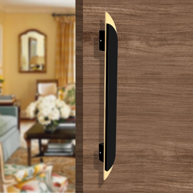 Ferio 12 Inch 300 MM Door Handles for Main Door Glass Door Decorative Pull-Push Handle for All Door of Home Office Hotels Home Décor Black And Gold Finish (Pack Of 1)