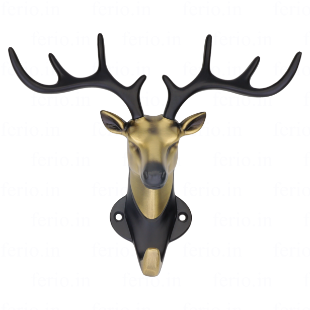 Ferio Deer Head Shape Design Hanging Hook Zinc Alloy | Key Holder | Key Stand | Key Hanger For Wall Mount Hooks Brass Antique Finish For Home Decor  (Pack of 1)