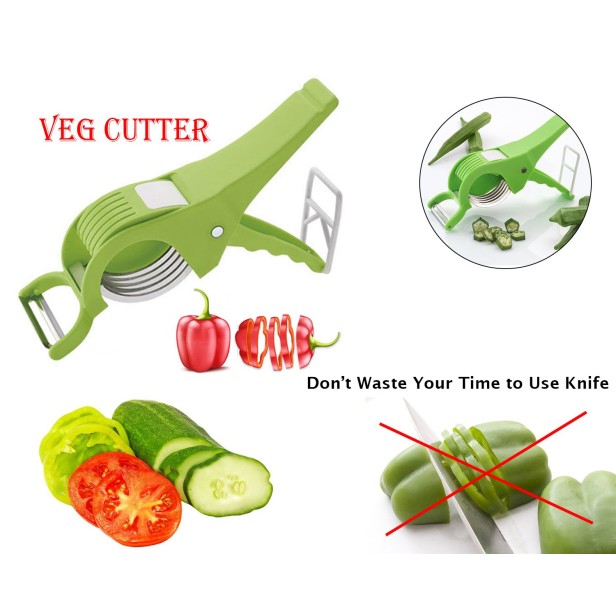 Ferio 2 in 1 Veg Cutter Sharp Stainless Steel 5 Blade Vegetable Cutter, Scissor Style Cutter with 1 Vegetables Cutter Combo | Safe to use | Peeler and Cutter - Pack Of 1