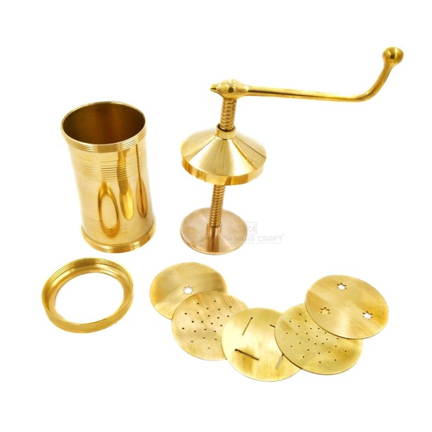 Ferio Brass Indian Made Chakli Press Sancha Machine with Free 6 Different Jali for Making Different Types of Sevaiya, Sev, Gathiya Murukku, Chakli, Bhujia 600 Gm ( Pack Of 1 )