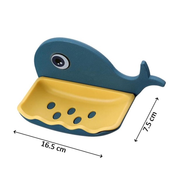 Ferio Fish Design Soap Dish Case for Bathroom Kitchen Kids Self-Adhesive Sticker Soap Dish Holder Water Drain Plastic - (Set of 2 Pcs) Multicolor