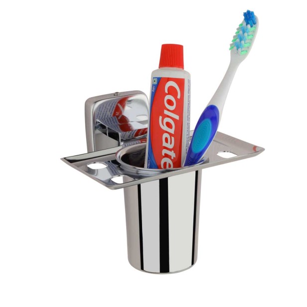 Ferio Stainless Steel Toothbrush Holder Tumbler Holder Toothbrush Stand Tumbler Stand Bathroom Accessories (Chrome Finish) Pack Of -1