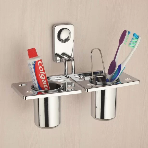 Buy Stainless Steel Double Tumbler Holder For toothbrush