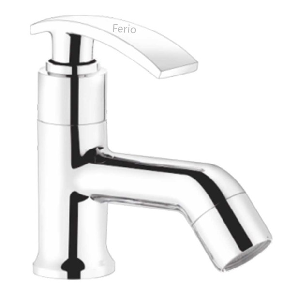 Ferio Fully Brass Pillar Single Lever Bib Cock Cello Model for Wash Basin Tap and Kitchen Sink Faucet with Brass Wall Flange & Teflon Tape for Basin Faucet, Bathroom & Kitchen Mirror Chrome Finish Pack of 1