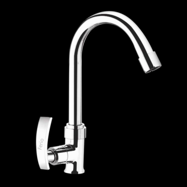 Ferio Deck-mount Single-Handle Swan Neck Pillar Cock Was Basin Tap Premium Brass Chrome Finish Kitchen And Bathroom Faucet with Swivel Spout Water Foam Flow Tap with Free Flange
