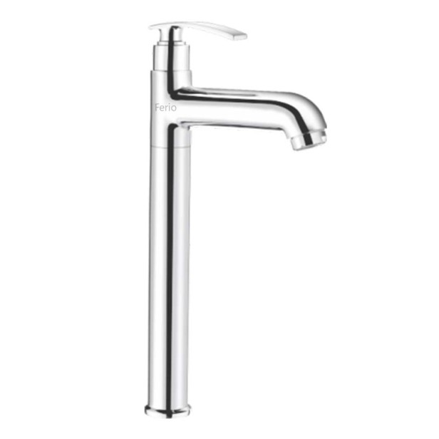 Ferio Deck-Mount Single-Handle High Neck Pillar Cocktail Tap For Was Basin Tap For Kitchen Sink Premium Brass Chrome Finish Kitchen And Bathroom Faucet With Swivel Spout - Silver Pack Of 1