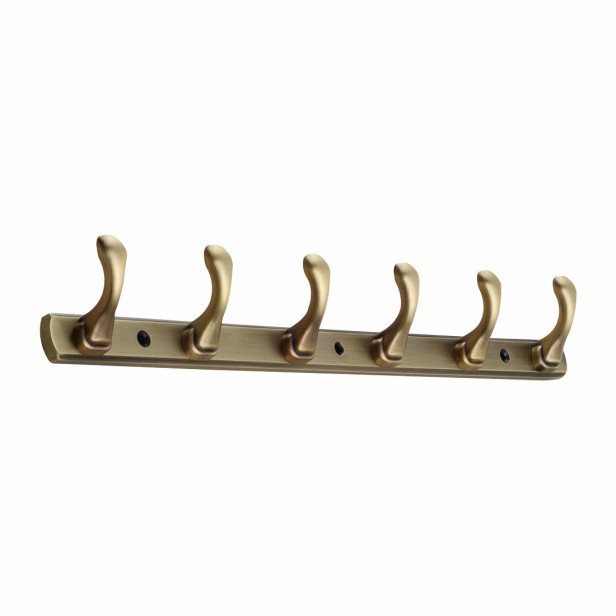 Ferio Zinc 6 Pin Bathroom Cloth Hooks Hanger Door Wall Bedroom Robe Hooks Rail For Hanging Clothes Towel Hanger For Home Decor (Pack Of 1, Brass Antique)