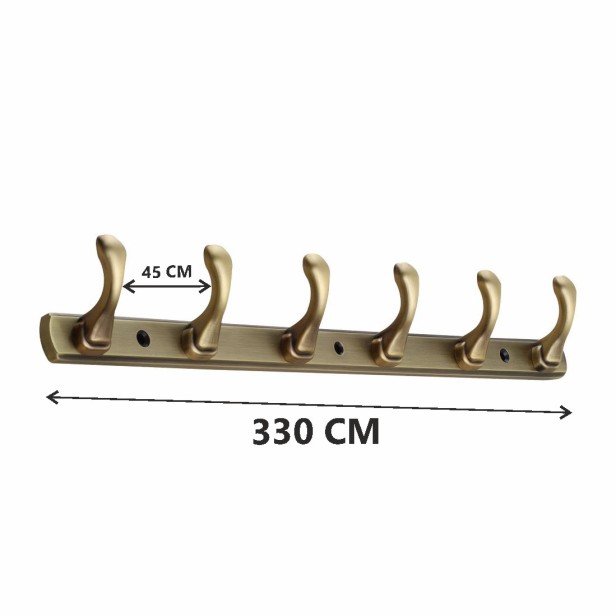 Ferio Zinc 6 Pin Bathroom Cloth Hooks Hanger Door Wall Bedroom Robe Hooks Rail For Hanging Clothes Towel Hanger For Home Decor (Pack Of 1, Brass Antique)