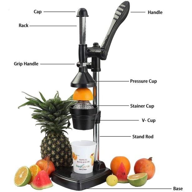 Ferio Aluminium Hand Press Citrus Juicer, Hand Press Juicer Machine | Cold Press Juicer | Manual juicer for Fruits Manual Hand Juicer | Juicer Machine ( Pack Of 1 - Black )