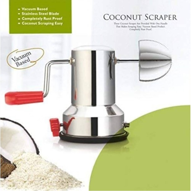 Ferio Stainless Steel Coconut Scrapper with Vacuum Base Coconut Grater Kitchen, Coconut Crusher Coconut Scraper Tool Manual Hand Roller-Silver