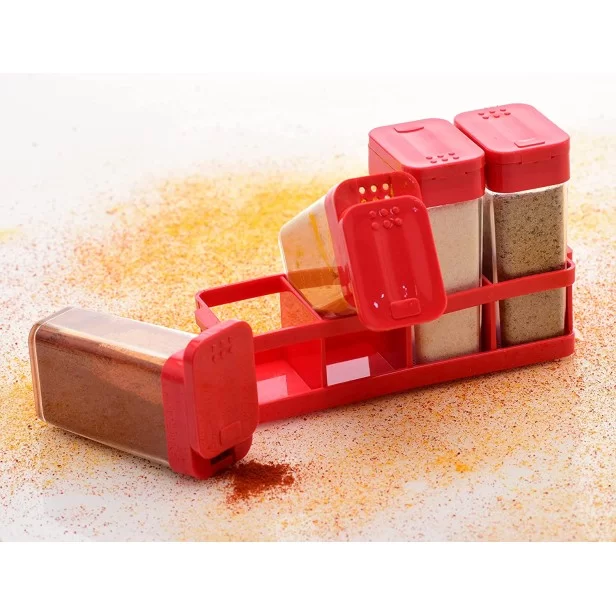 Red Color 8 Pcs Sets Airtight Rasoi Box Spice Box