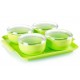 Ferio 450ML Bowl Set Snacks Serving Airtight Container with Tray and Lid Food Grade Plastic Dry Fruits/Snacks Container Storage For Home (Pack Of 4 Bowl And 1 Tray, Aqua Green)