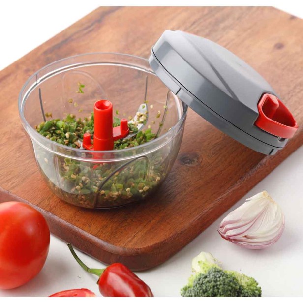 Ferio 500 ML Plastic Kitchen Product Vegetable Chopper, Cutter, Lid for Kitchen, 3 Stainless Steel Blades, Whisker Blade All in One ( Gray, Pack Of 1 )