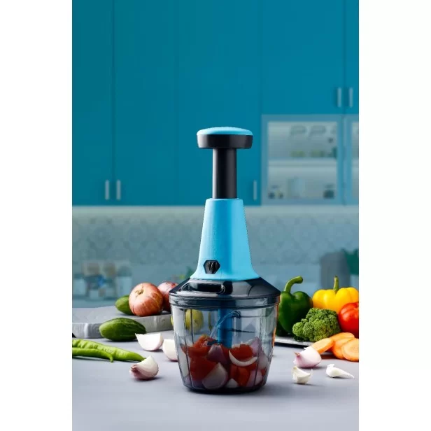 Ferio 950ML Manual Speedy Hand Press Food Chopper with Blade Chopper for  Vegetables, Fruits, Nuts and More-Egg Whisk-Perfect Chopping with Easy Push  and Close Button (Blue-color Pack of 1)