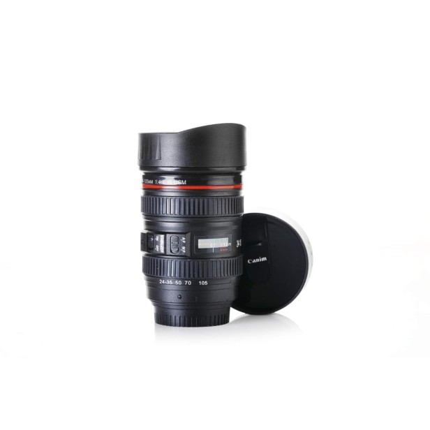 Ferio Super Classic Camera Lens Shaped Coffee Mug with 2 Lids, Steel Insulated | Gifting idea| DSLR Camera Lens Shaped Travel Thermos Cup 350 ML, Black