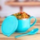 Ferio 700ML Noodle Maggie & Soup Bowl Set With Spoon, Handle | Spoon Holder | Stainless Steel Soup-Tok Container | Bowl And Spoon Set | Food Container (Pack Of 1 - Blue)
