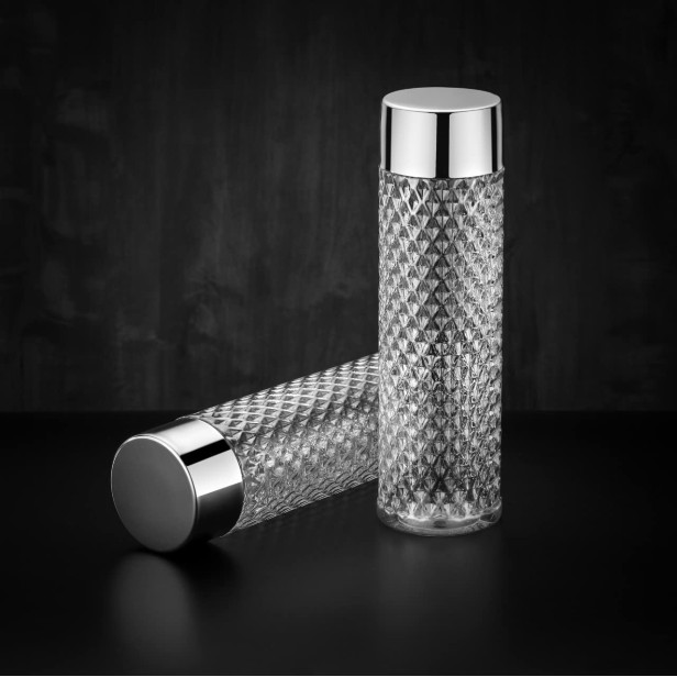 Ferio Crystal Diamond Water bottle set for Fridge, Office, Sports, School, Gym, Yoga | 1000 ML | Unbreakable & Leak-Proof (Transparent, Pack of 3 )