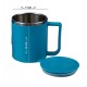 Ferio Steel Coffee Cup with Lid (Plastic Outer) Stainless Steel Coffee Stainless Steel, Plastic Coffee Mug Camping Mugs with Handle, Portable & Easy Clean (Color Blue 200 ml, Pack of 2)
