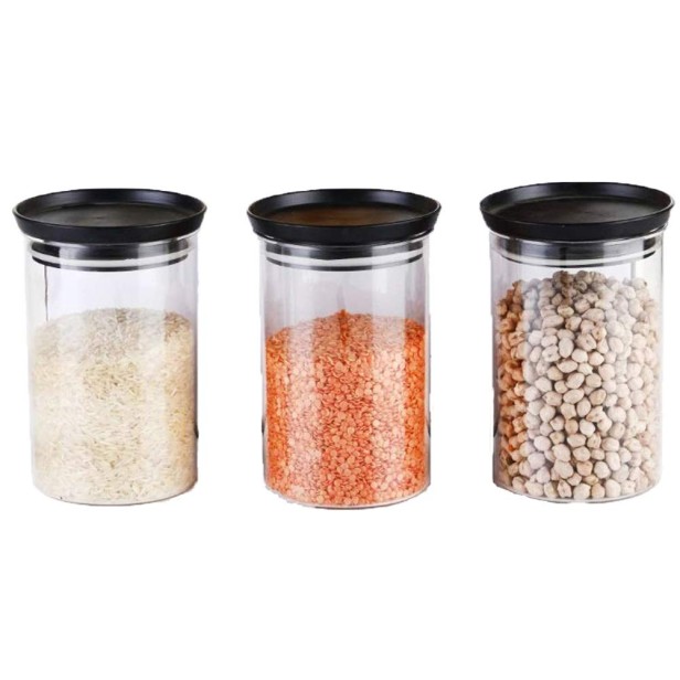 Ferio 900ML Jars and containers airtight Container for Kitchen, Food containers, Unbreakable Airtight, Kitchen Storage Container (Pack Of 3, Black)