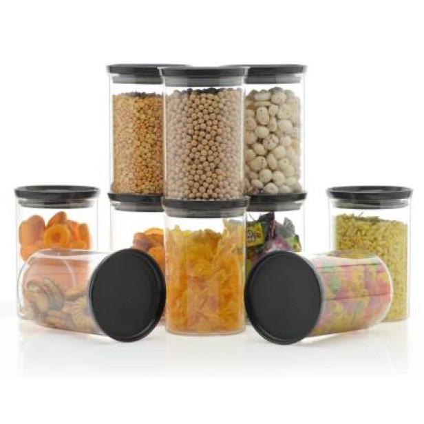 Ferio 900ML Jars and containers airtight Container for Kitchen, Food containers, Unbreakable Airtight, Kitchen Storage Container (Pack Of 3, Black)