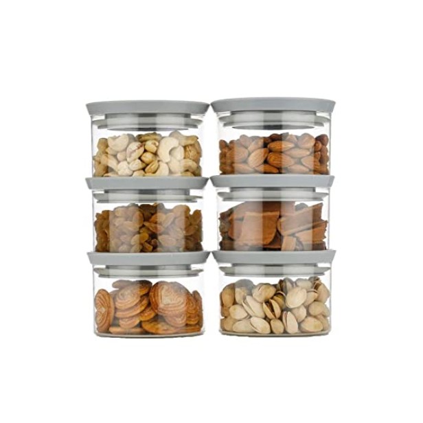 Ferio 500ml New Airtight Container Jar Set For Kitchen - Kitchen Organizer Container Set Items, Air Tight Containers For Kitchen Storage (Set Of 6, Grey)