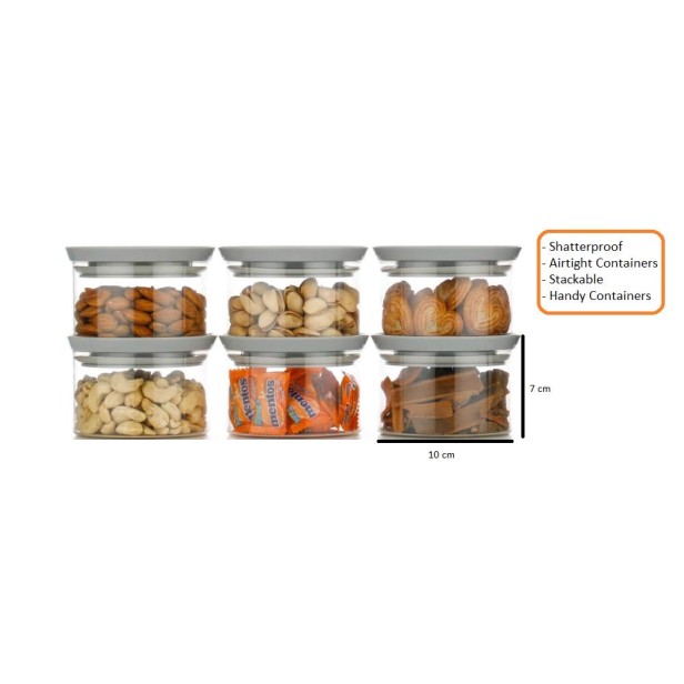 Ferio 500ml New Airtight Container Jar Set For Kitchen - Kitchen Organizer Container Set Items, Air Tight Containers For Kitchen Storage (Set Of 6, Grey)