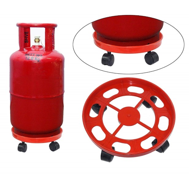 Ferio Gas Cylinder Stands, LPG Cylinder Trolley with Wheels Easily Movable Stand with Wheels Gas Bottle Trolley LPG Cylinder Stand ( Red , Pack of 1 )