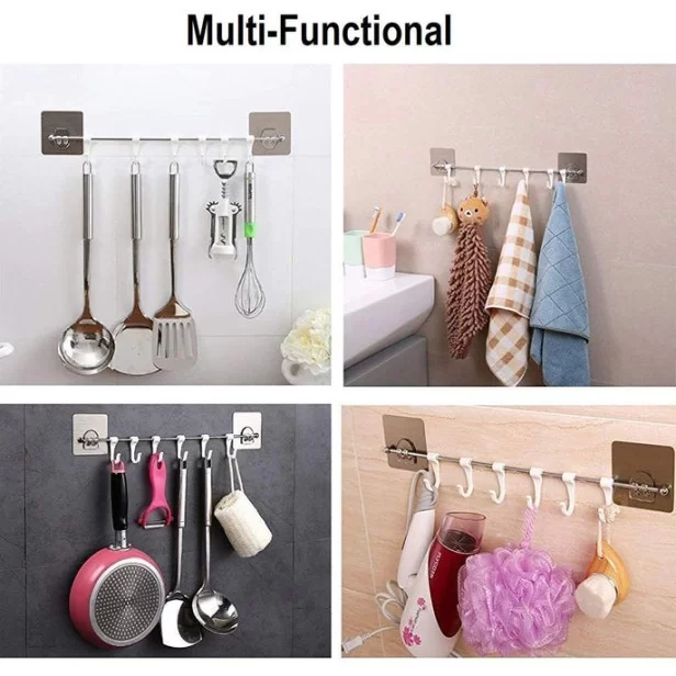 Stainless Steel Rod With 6 Hooks Hanging Rack