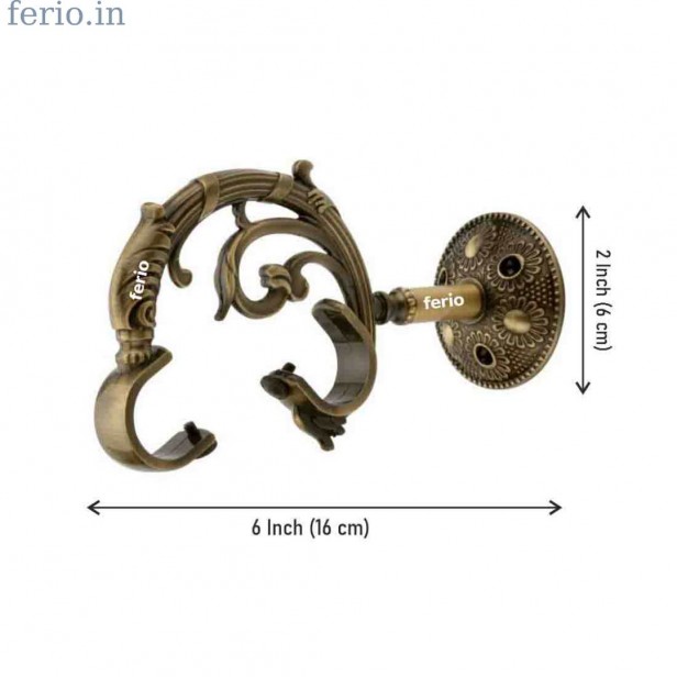 Ferio Double Rod Holder Curtain Brackets Zinc Antique Brass Rajwadi Designer Heavy Curtain Supports for Door and Window Curtain Brackets Set And Rod Holder for 1 Inch Rod 1 Set (Pack of 2 Pcs)