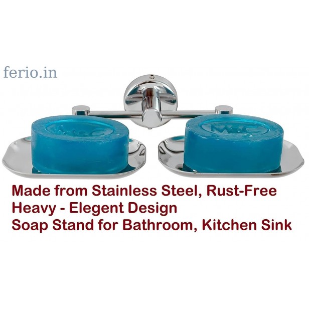 Ferio Stainless Steel Double Soap Holder for Bathroom / Soap Stand for Bathroom / Soap Case / Soap Dish Wall Mounted Wash Basin ( Pack Of  1 )