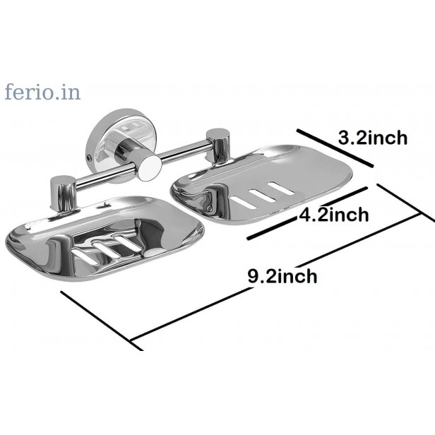 Ferio Stainless Steel Double Soap Holder for Bathroom / Soap Stand for Bathroom / Soap Case / Soap Dish Wall Mounted Wash Basin ( Pack Of  1 )
