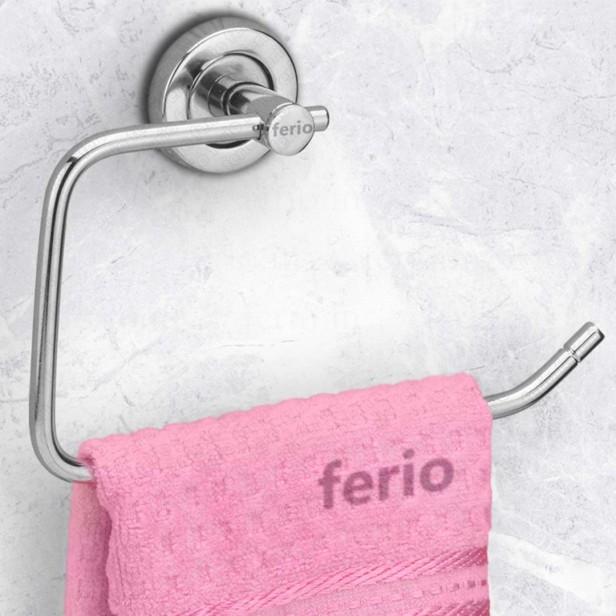 Ferio C- Shaped Rectangle Napkin Ring for Wash Basin Stainless Steel Napkin Holder and Ring, Towel Hanger and Hodler for Bathroom Accessories and Washbasin (Chrome, Pack of 1)