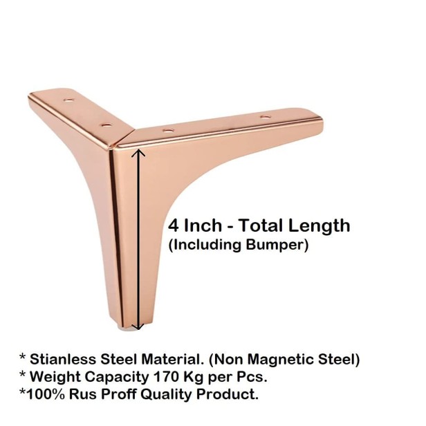 Ferio Heavy Duty Stainless Steel Rose Gold Sofa Leg for Furniture  Fitting Sofa Hardware Leg  Sofa Table 4 Inch Golden Finish - Set of 4 Pic (4 Inch, Rose Gold)